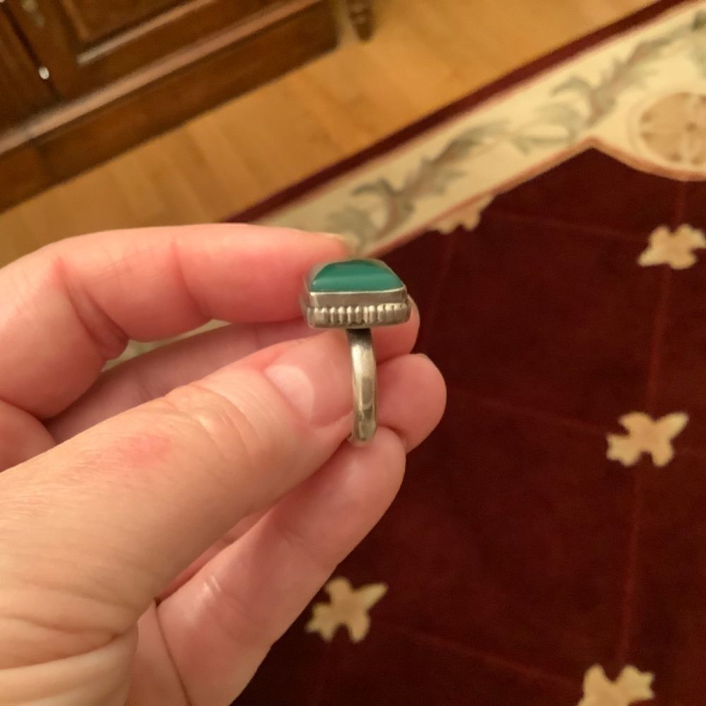 𝅺sterling SILVER 925 GREEN ONYX WOMAN RING SIZE US 7.5​ - Picture 7 of 10
